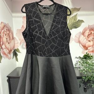 Black Fashion to Figure Cocktail Dress - Sheer/Glitter Top & Full Skirt - 2X